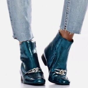 Free People Emerald City Chain Metallic Leather Ankle Boots-38